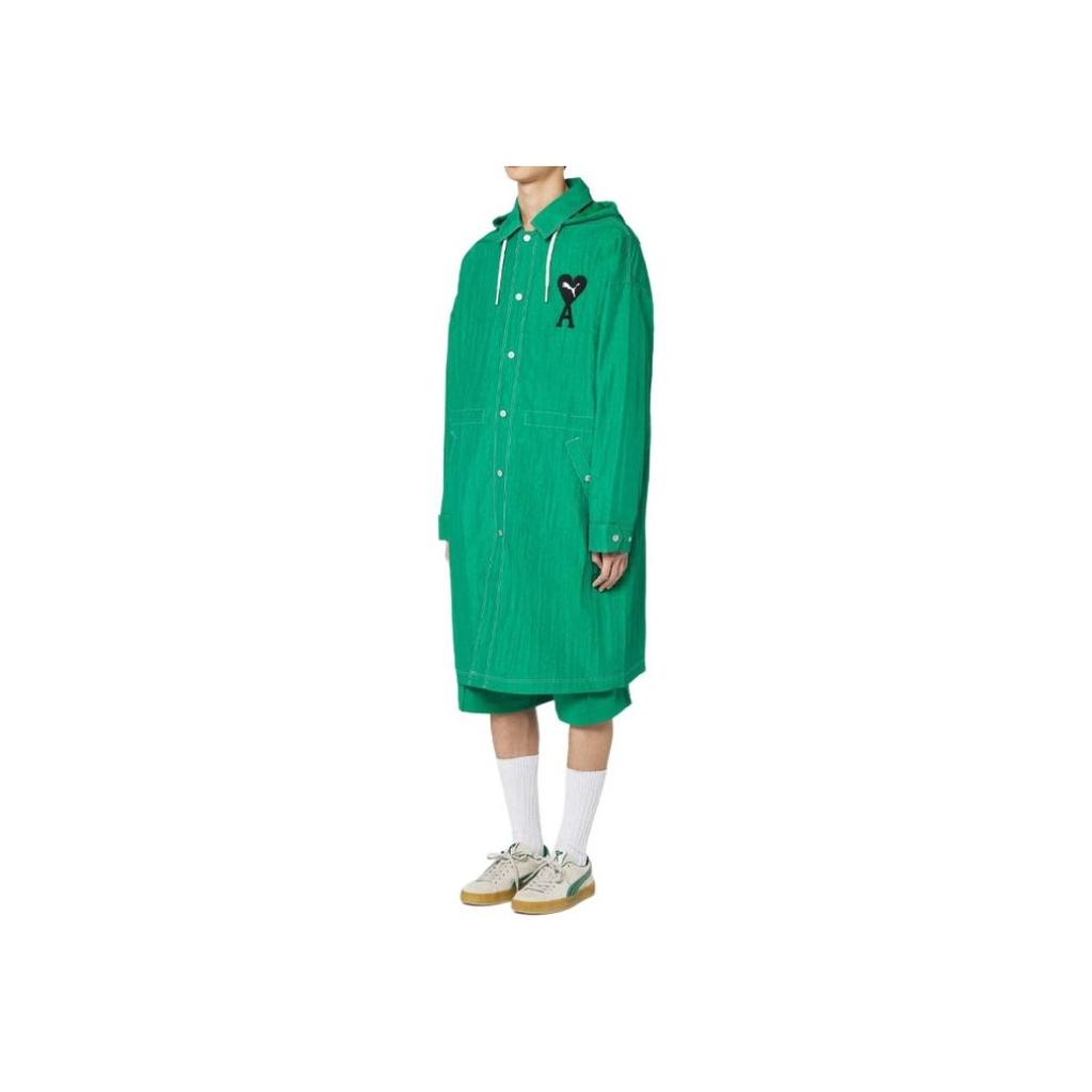 Puma x Ami Paris Co-Branded Lightweight Long Hooded Jacket With Heart Logo Men Outerwear Light-Green 534064-96