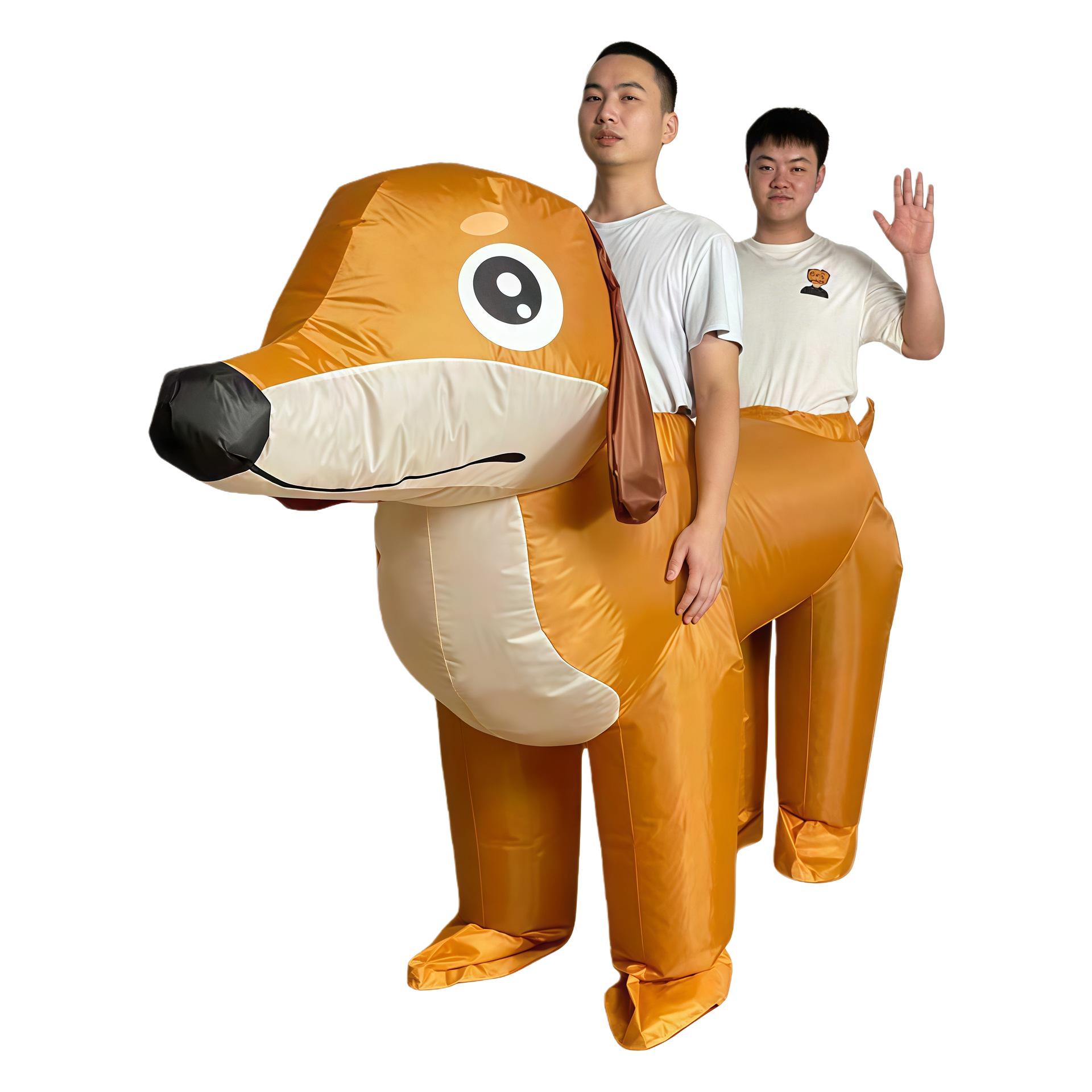 Doppelpersonen Dackel aufblasbares Kostüm - Lustiges Party-Welpen Cosplay One Size (Adult 150-190cm) beige