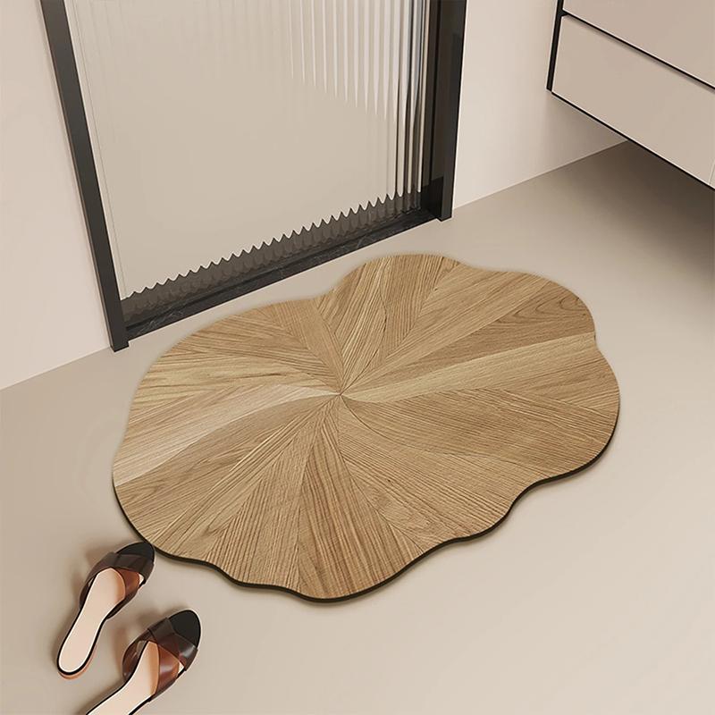 

1pc Exquisite Simulated Wood Texture Bathroom Mat For Home Use, Irregular Wood Stump Wood Grain Print Entrance Mat