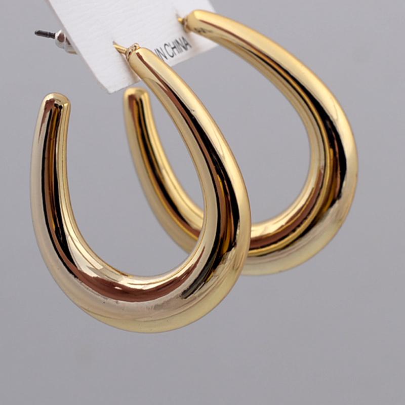 Women's Chunky Open Oval Dangle Earrings for Wedding Party European Vintage Golden Copper Color Geometry Punk Zircon Gift