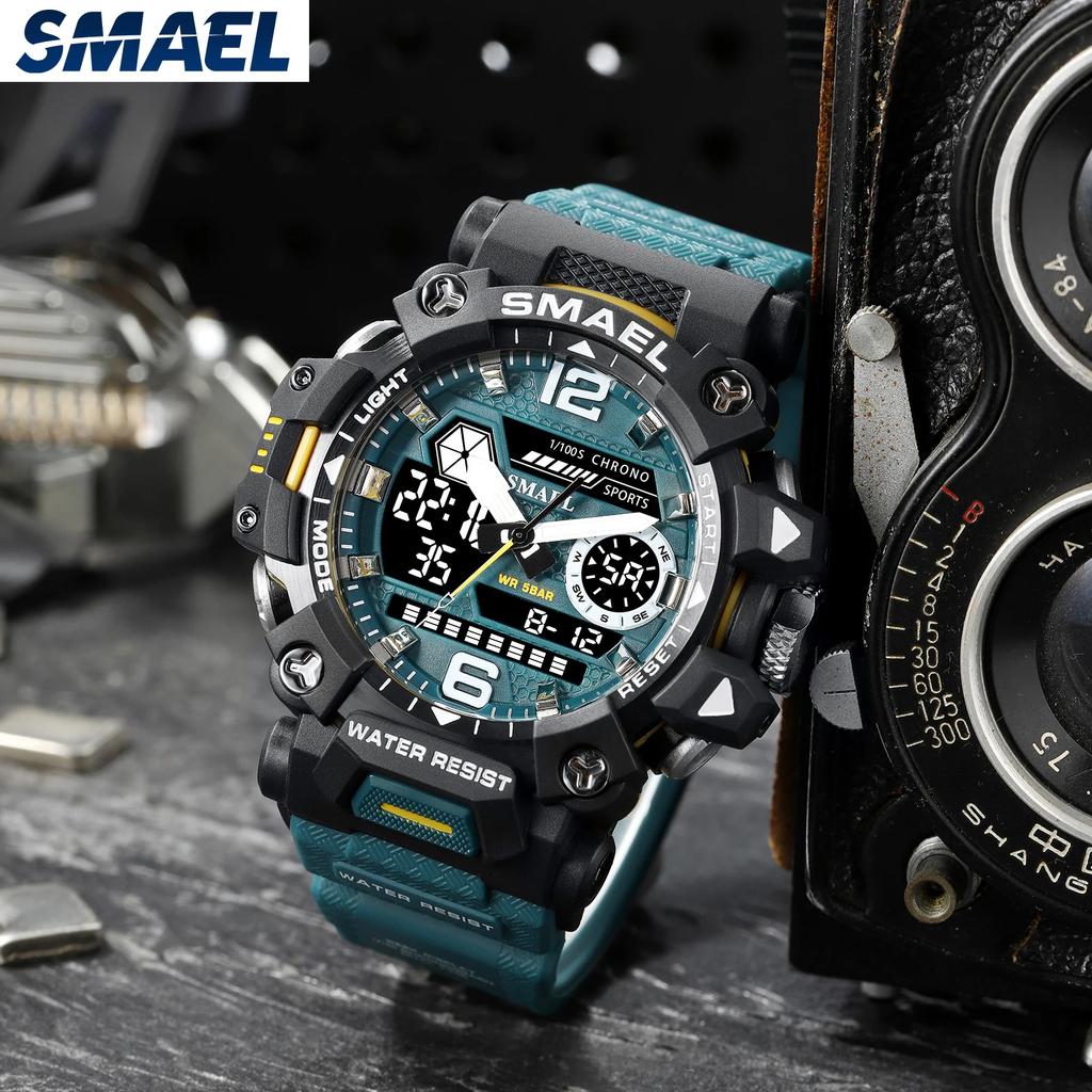 SMAEL Alloy Military Style Watch Night Glow Waterproof Dual Display Quartz Electronic Watch 8072 Outdoor Tactical Men's