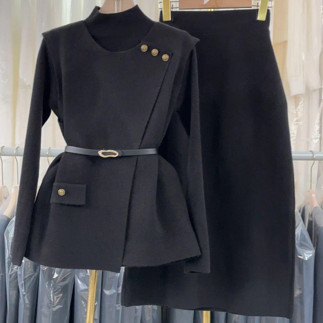 

Цзи Дуо Янь 1248: Женский комплект для интеллектуального кэжуала однотонного цвета Осень/Зима 2025 S for 80-95 jin чёрный