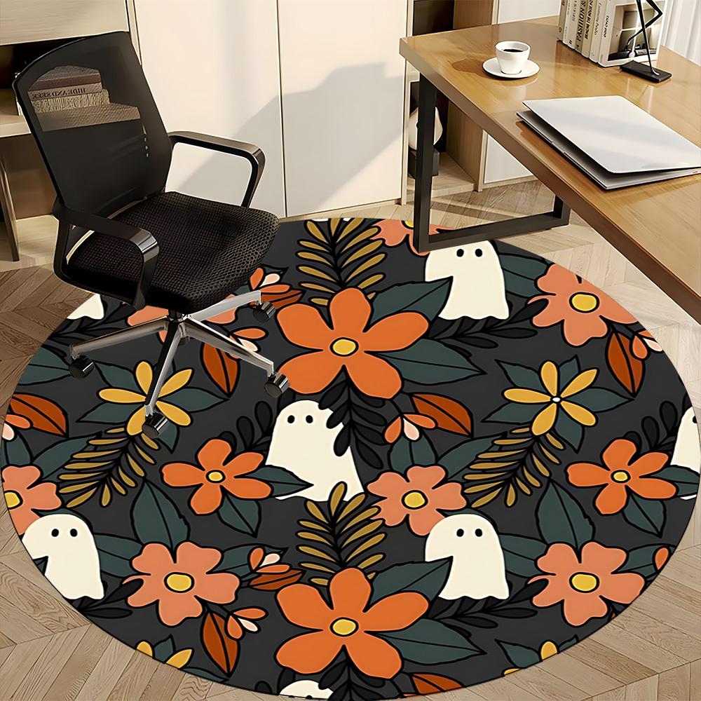 1 szt. Okrągły dywanik biurowy Ghost Floral, Mata odpowiednia do biura, Pod krzesła biurowe, Sypialni, Salonu, Wystroju domu, Dekoracji pokoju