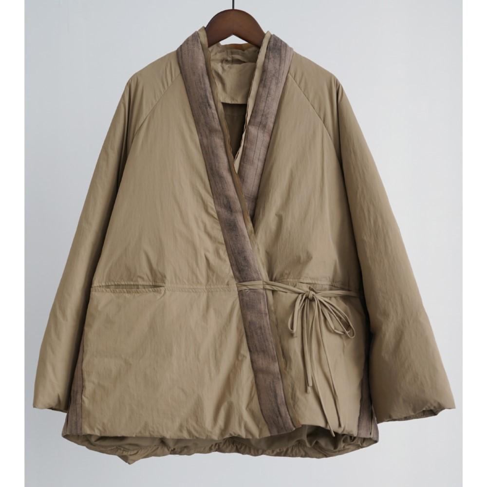 Johnature Women Vintage Winter White Down Coats Belt Patchwork Color Bandage Chinese Style Long Sleeve V-Neck Coat