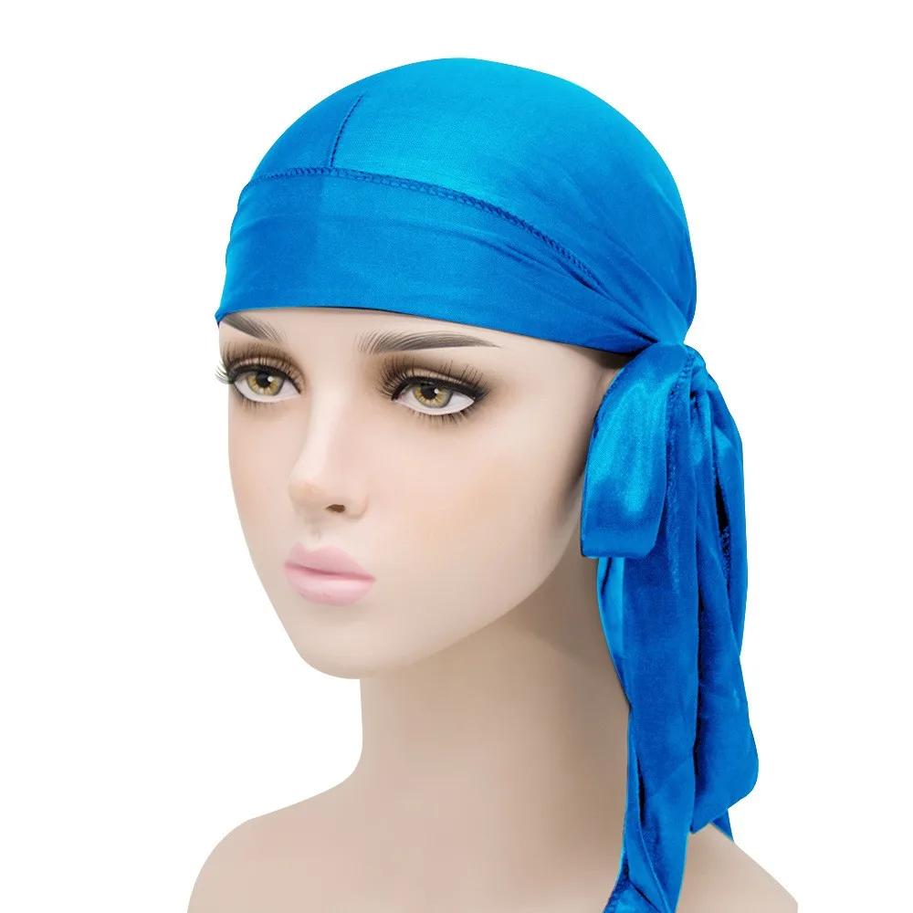 Unisex Adult Satin Long Tail Doo Rag Durag Bandanas Cap Pirate Hat Turban Men Hip Hop Headband Biker Headwrap Women Headwear