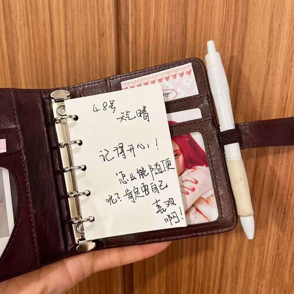 PU Leather M5 Notebook 5-Ring Loose-Leaf Pocket Journal Portable Binder Notebook  Students