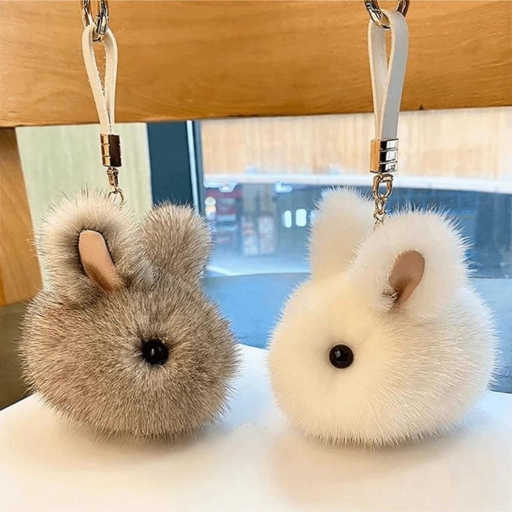 Ball Rabbit Keychain Plush Rabbit Shape Rex Rabbit Keychain Bunny Fur Hairball Keychain Gift