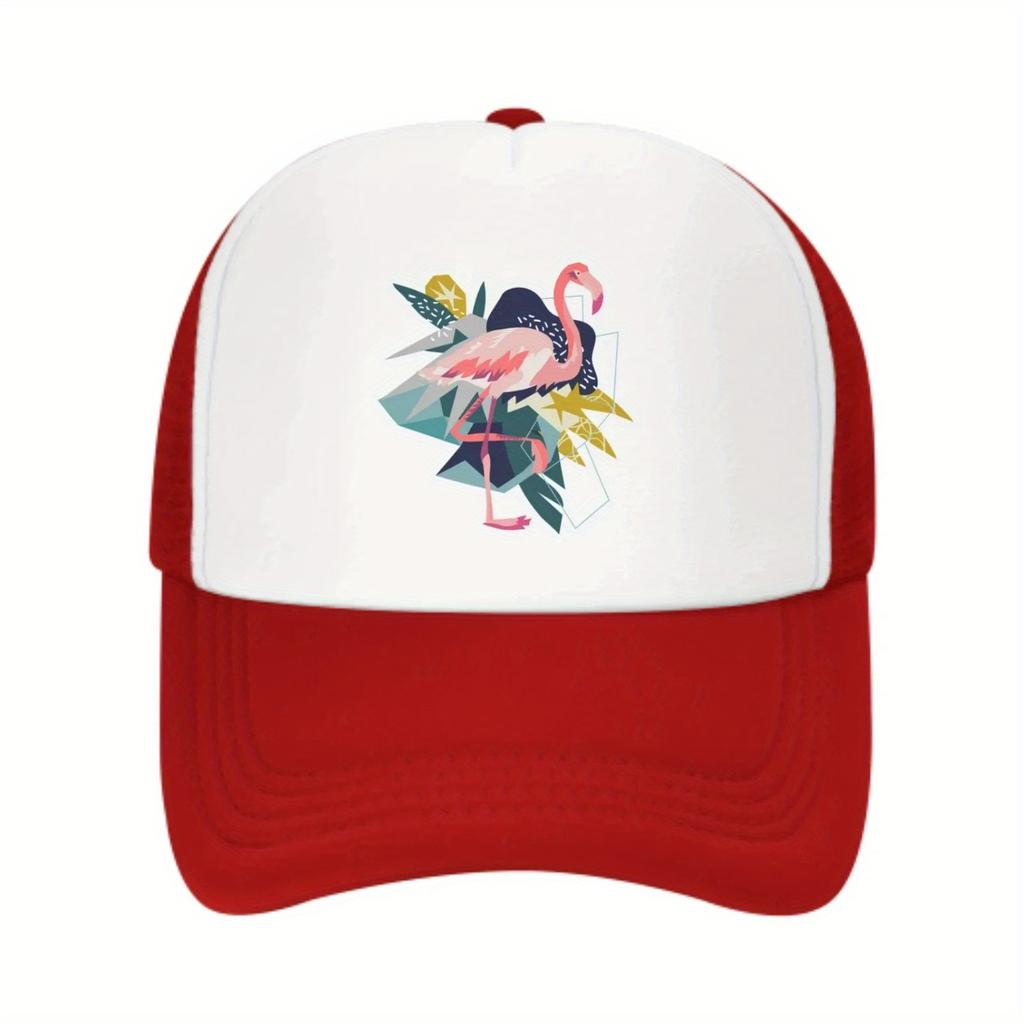 Flamingo Abstract Geometric Print Trucker Hat Unisex Polyester Adjustable Sun Cap for Casual Outdoor Wear