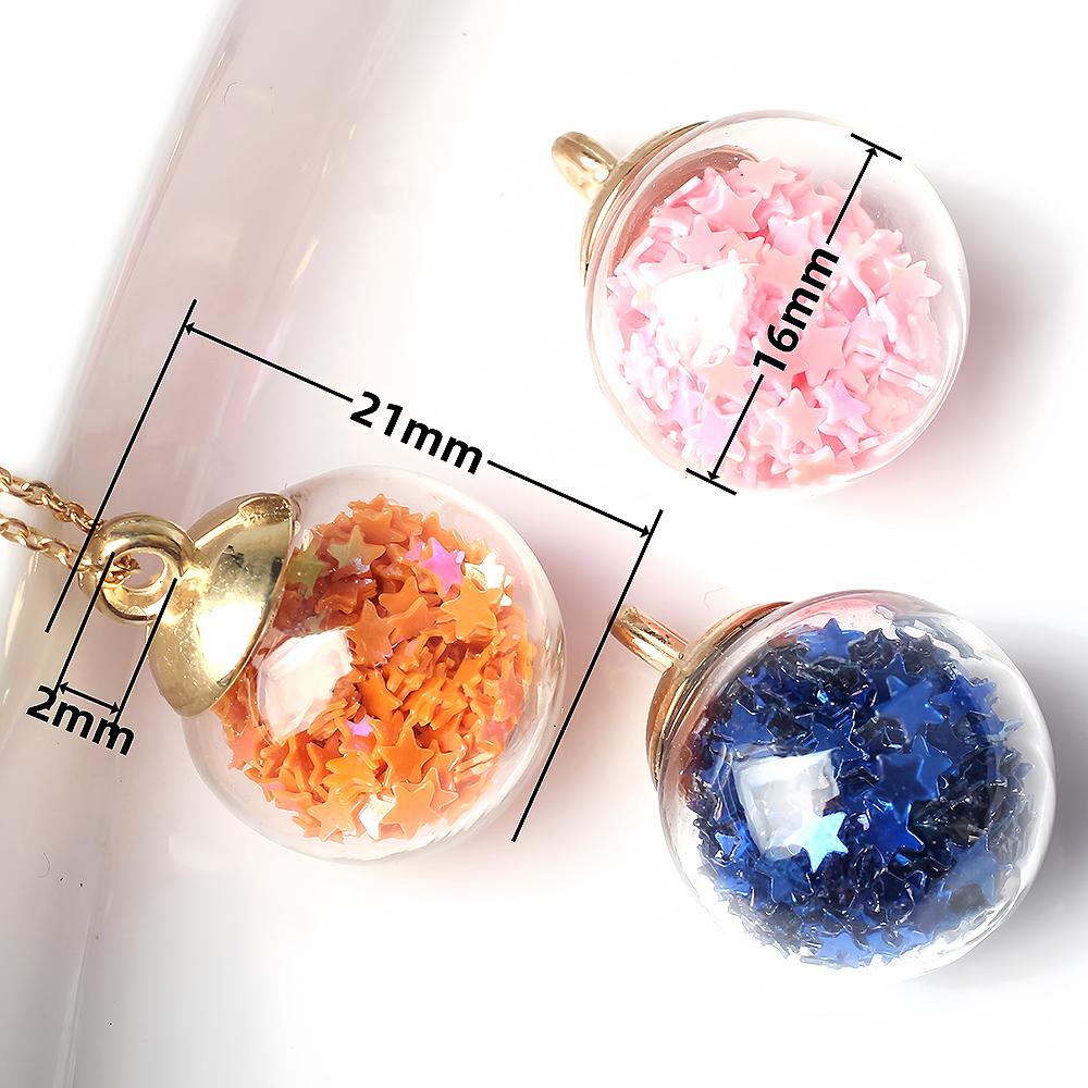 10Pcs Charms Star Sequins Transparent Glass Ball 16mm Pendants Crafts Making Findings Handmade Jewelry DIY for Earrings Necklace