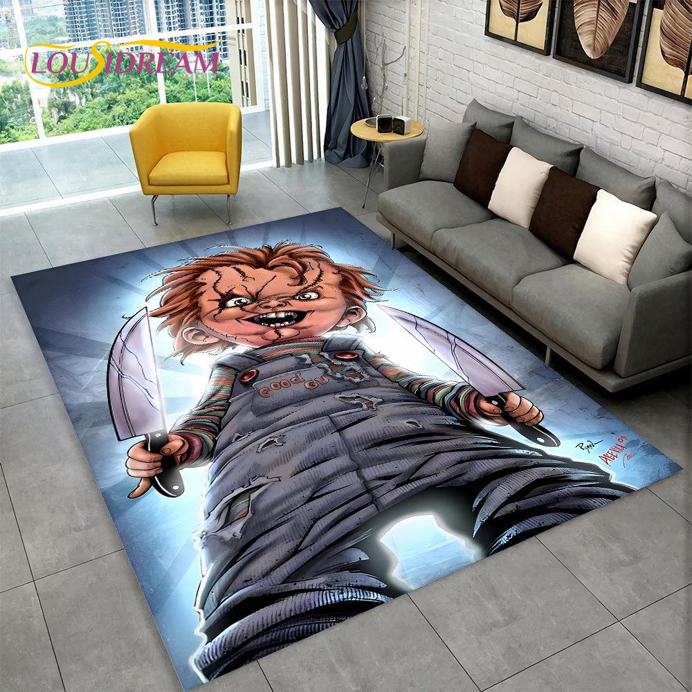 Horrorfilm-Charakter Chucky Saw Cartoon-Teppich, Teppich für Wohnzimmer, Schlafzimmer, Sofa, Fußmatte, Dekoration, rutschfeste Bodenmatte