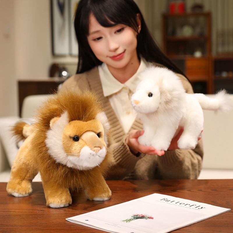 New Simulated Lion Stuffed Plush Toys Jungle Animal Brown White Lion Plushies Dolls Desktop Ornament Kids Favors Birthday Gifts