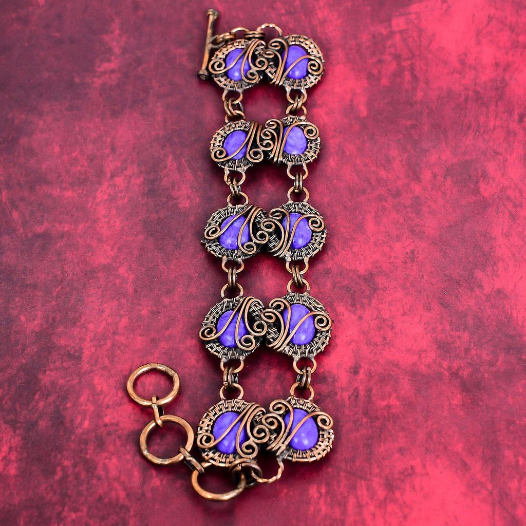 Charoite bracelet copper wire wrapped bracelet adjustable chain bracelet gemstone copper jewelry handmade bracelet gift for her wire jewelry