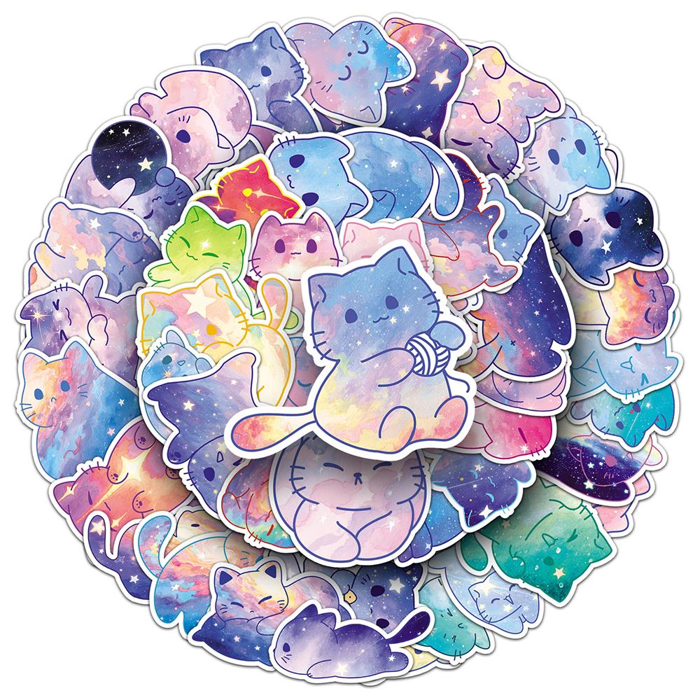 10/30/50pcs Cute Starry Sky Cat Cartoon Stickers Kawaii Decals Decorative Skateboard Guitar Luggage Waterproof Sticker Kids Toys