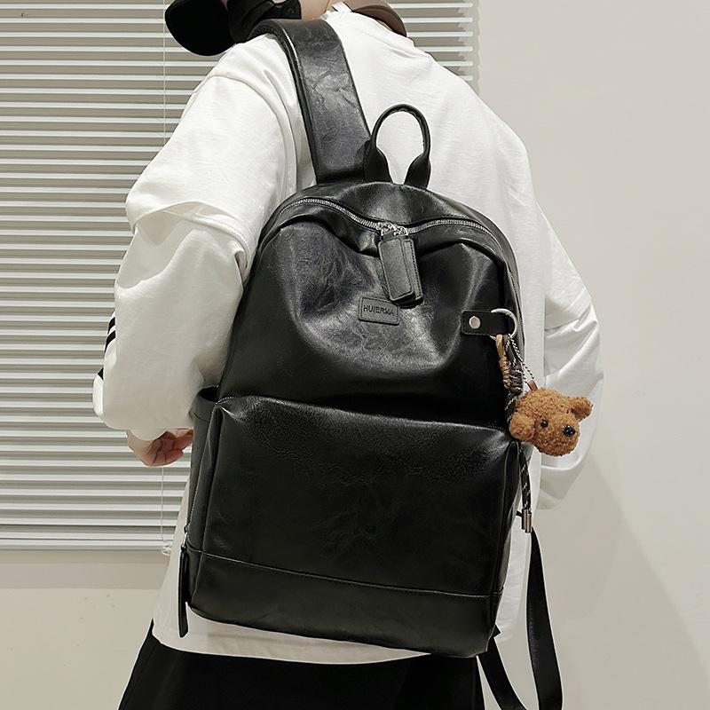 Schoolbag new Korean version PU leather backpack men's trend casual large-capacity computer bag, female student travel backpack schoolbag