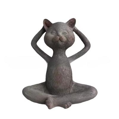 Yoga Cat Figurine Creative Cute Laughing Cat Statue Whimsical Yoga Cat Resin Cat Decor Funny Stretching Kitty Statue Design Cat