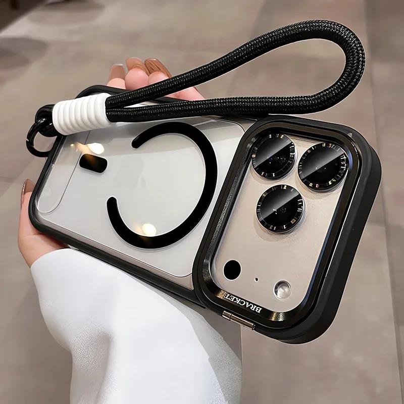 For Magsafe Camera Bracket Lanyard Case for iPhone 17 16 Pro Max Air 14 15 Plus 11 12 13 Lens Film Hand Wrist Strap Clear Cover