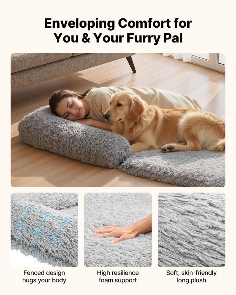 Human Dog Bed, 1810 x 1110 x 240 mm Orthopedic Memory Foam Human Sized Dog Bed, Humans Pet Beds with Side Pocket, Handle & Zipper, Removable