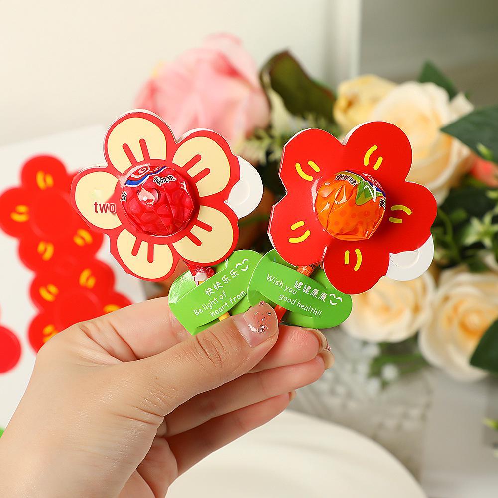 Children s Day Red Flower Lollipop Card - Kindergarten Reward Sticker