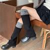 Winter Autumn Knitted Drawstring Leg Warmer Gothic Colorblock Foot Covers Flared Hem Loose Knee High Socks for Women