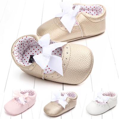 Baby Shoes for Newborn Baby Girls Princess Shoes PU Leather Bow Moccasins Anti-slip Soft Sole First Walkers Baby Shoes 0-18M