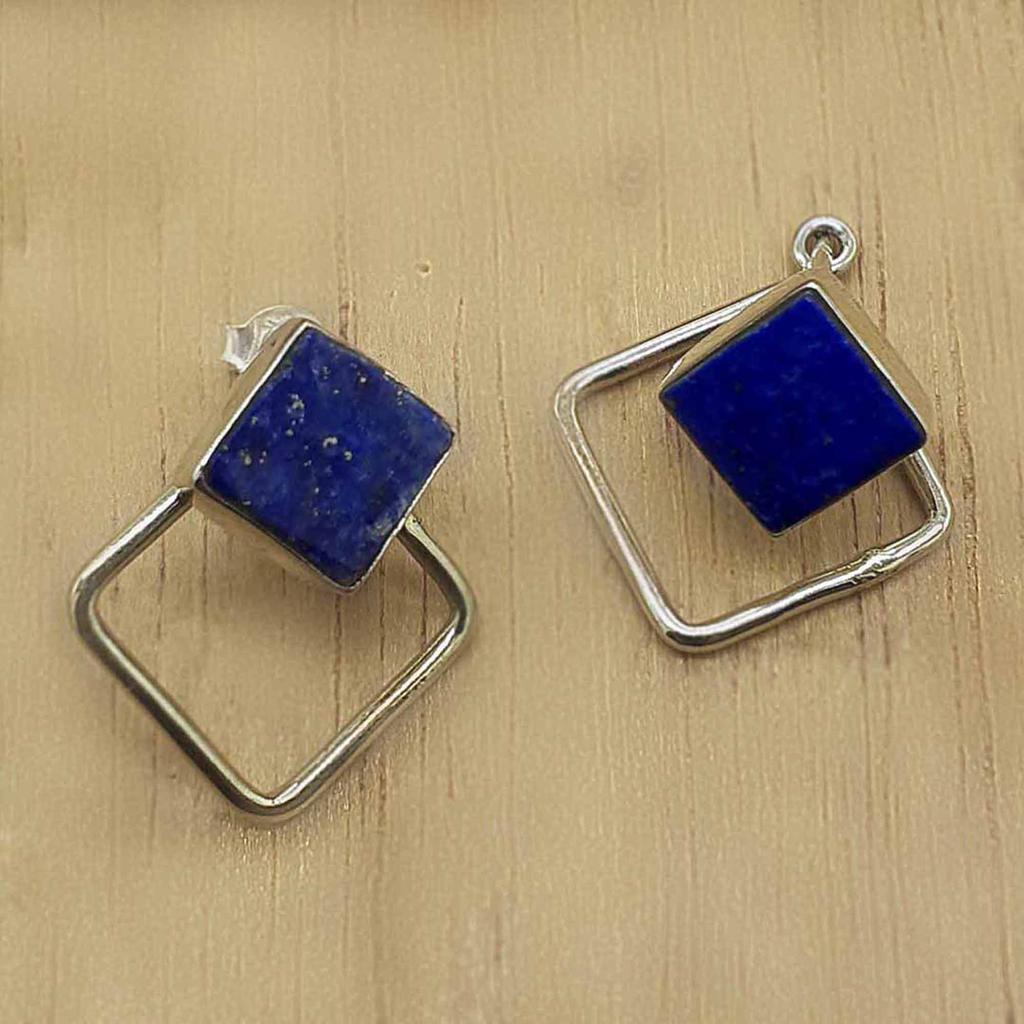 Lapis-Ohrjacke vorne und hinten Ohrringe für Frauen, 925 Sterling Silber und Edelstein, minimalistischer handgefertigter einzigartiger Schmuck, Brautjungfern-Geschenk