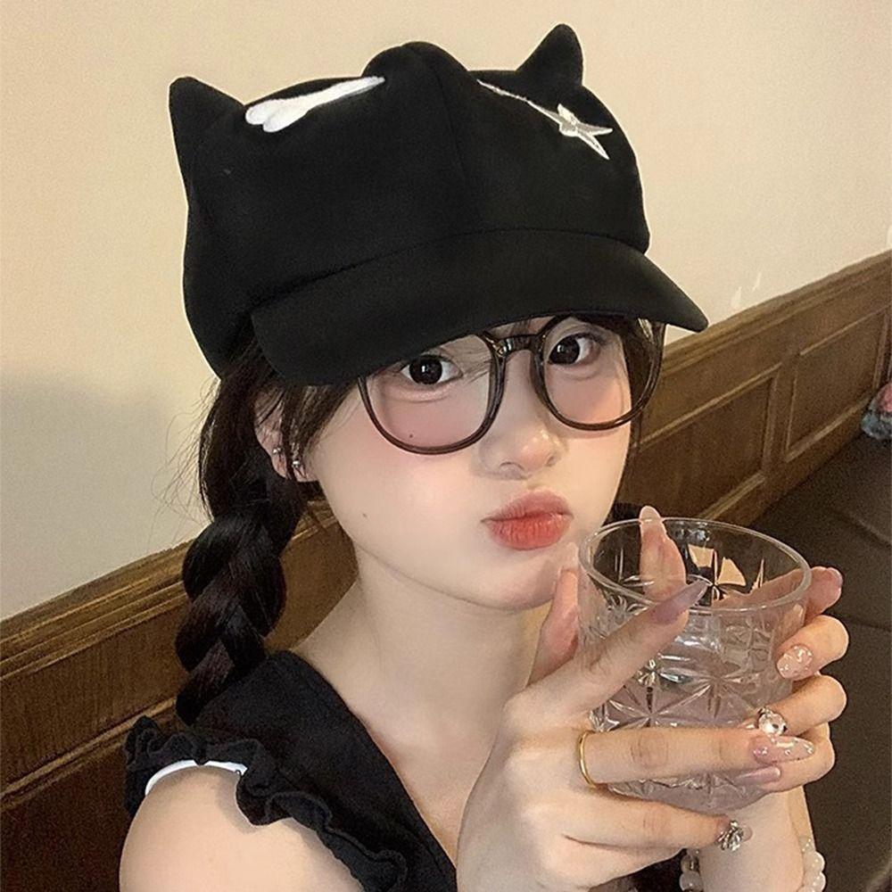Y2k Cat Ears Baseball Cap Cute Visor Cap Fashion Star Peaked Hat  Streetwear