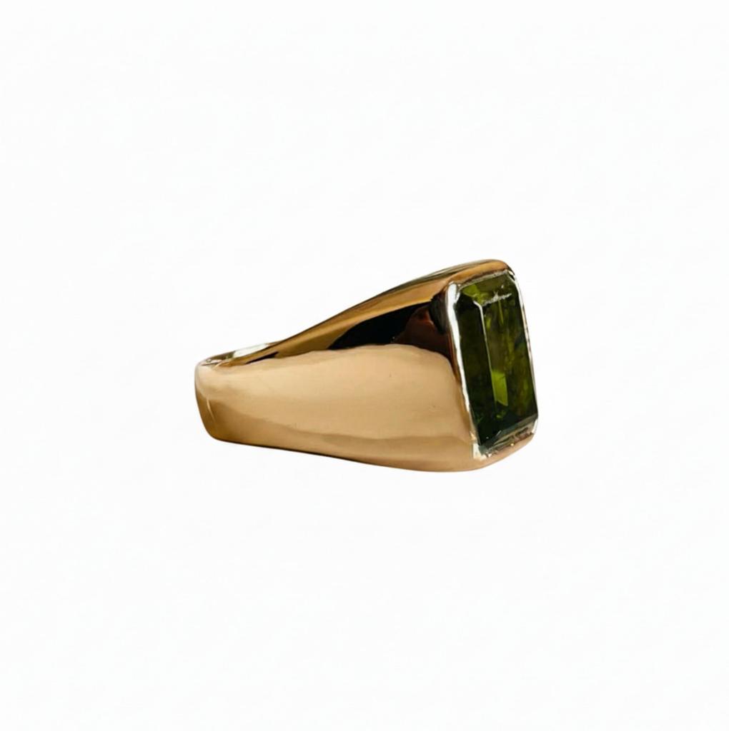Emerald Cut Green Peridot Signet Ring, 925 Solid Sterling Silver, Large Rectangular Peridot Ring, Handmade Jewelry