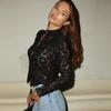 Elegant Lace Shirts Tops Female Hollow Out Commute Vintage See-Through Blouses Single Breasted Shrug Shirts New