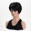Stylish Women Short Layered Wave Hair Synthetic Black Wigs with Bangs for Daily Cosplay Lolita Heat Resistant Fibre