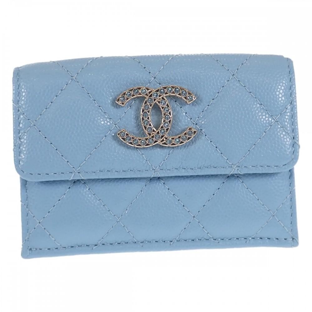 Chanel AP3397 Tri-fold Wallet Strass Blue Women