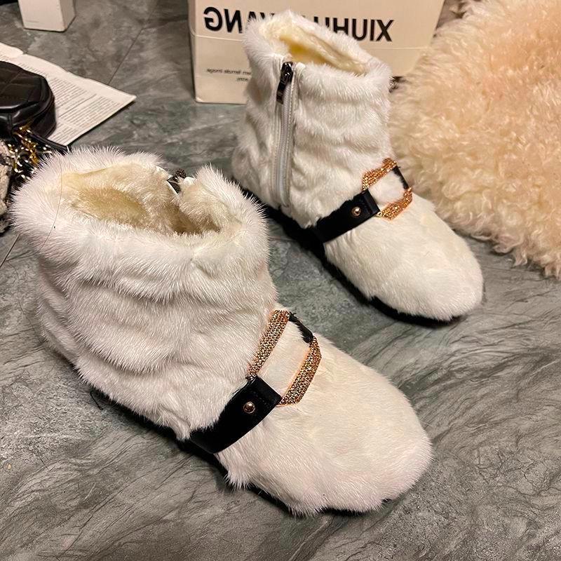 Fashion Winter New Low-heel Snow Boots Women's Fashion Round Head Plush Side Zipper Metal Buckle Anti-slip Wear-resistant Short Boots