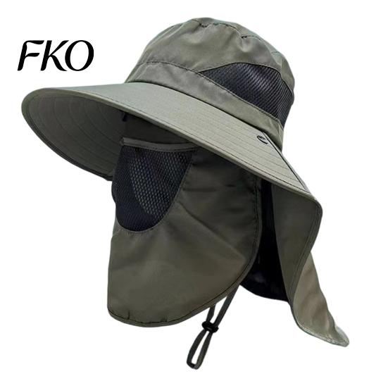 Bucket Hat Breathable Mesh Hat, 360-Degree Sunshade Fisherman with Detachable Face Guard And Neck Flap, Adjustable Drawstring Outdoor UV Protection армия зеленый