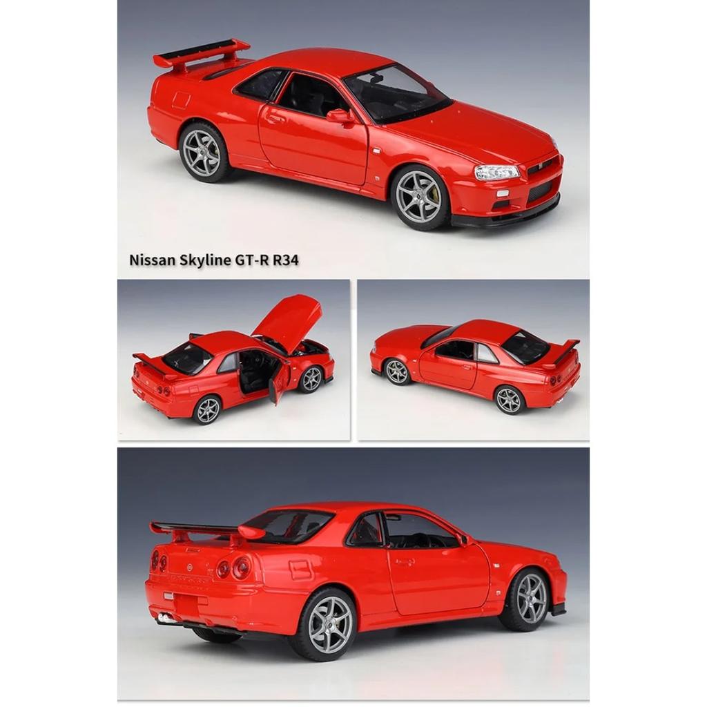 WELLY 1/24 Nissan Skyline GT-R R34 Alloy Scale Model Car Model Diecast Metal Static Collection Children Toy Car Vehicles Gifts
