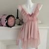 Pure Desire Style Satin Slip Nightdress Sexy Backless Lace Bow Polka Dot Lingerie Women
