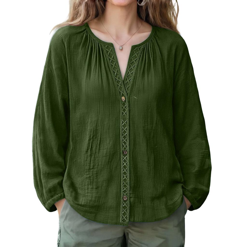 Fashion Women's Linen Shirt Casual Long Sleeved Top For Spring And Summer