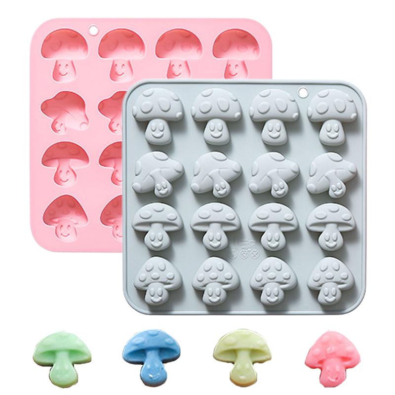 2Pcs Mushroom Silicone Mold,16 Cavity Cute Mushroom Chocolate Molds, 3D Mushroom Candy Ice Gummy Fondant Mold