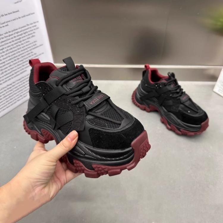 European Station Rhinestone Daddy Shoes Women 2025 Autumn and Winter New Mesh Breathable Leather Casual Sports Paris Running Shoes