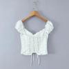 Elegant French Square Neck Floral Tie-Up Top - Women's Summer Slimming Waist-Cinching Shirt