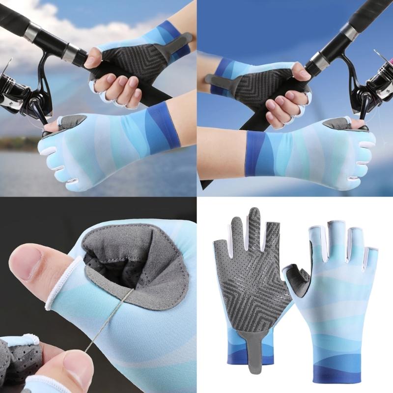 Angler Fingerless Gloves Breathable Anti-Slip Elastic Gloves for Fishing Hiking Cycling UPF50+ Sun Protections Gloves