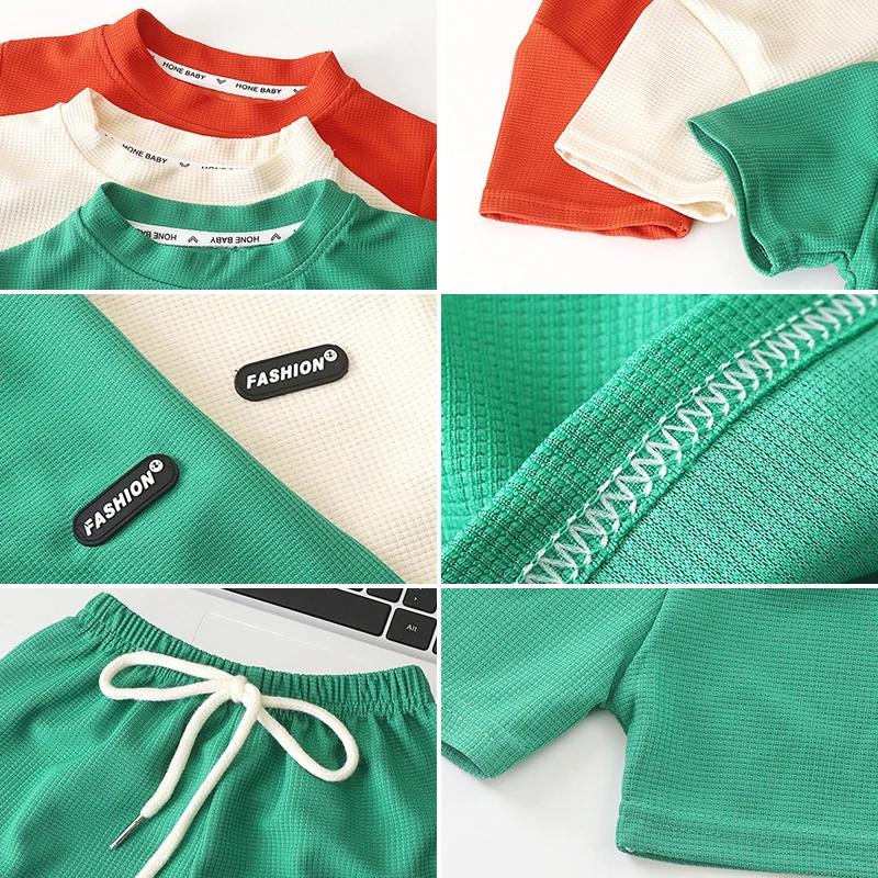 2Pcs Casual Children Short Sleeve Shorts Sets Summer Kids Clothes Boy Girl Baby Tee Pant Outfits Soild Color Tracksuits 1-8 Years