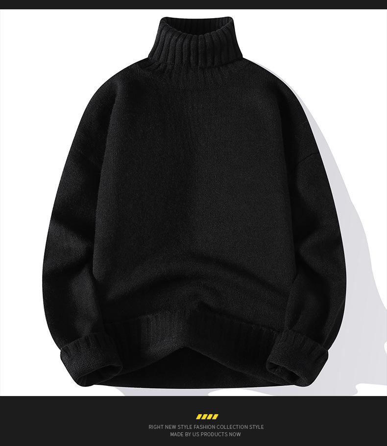 Men's High Neck Solid Color Sweater - Thick, Trendy, and Versatile Knitwear