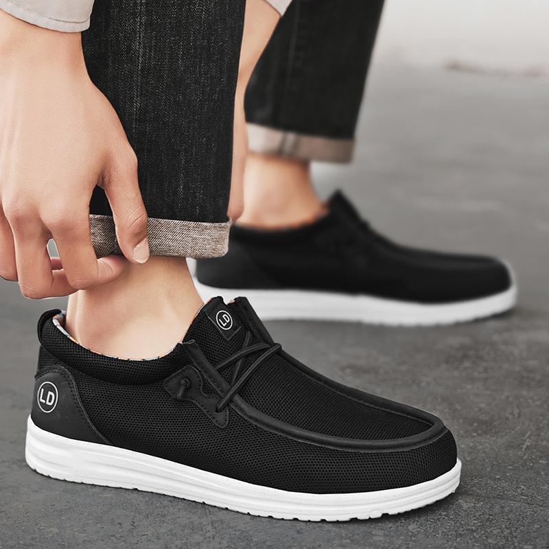 Men Canvas Shoes Black Driving Shoes Casual Grey Wide Head Cloth Shoes for Farther Plus Size Lightweight