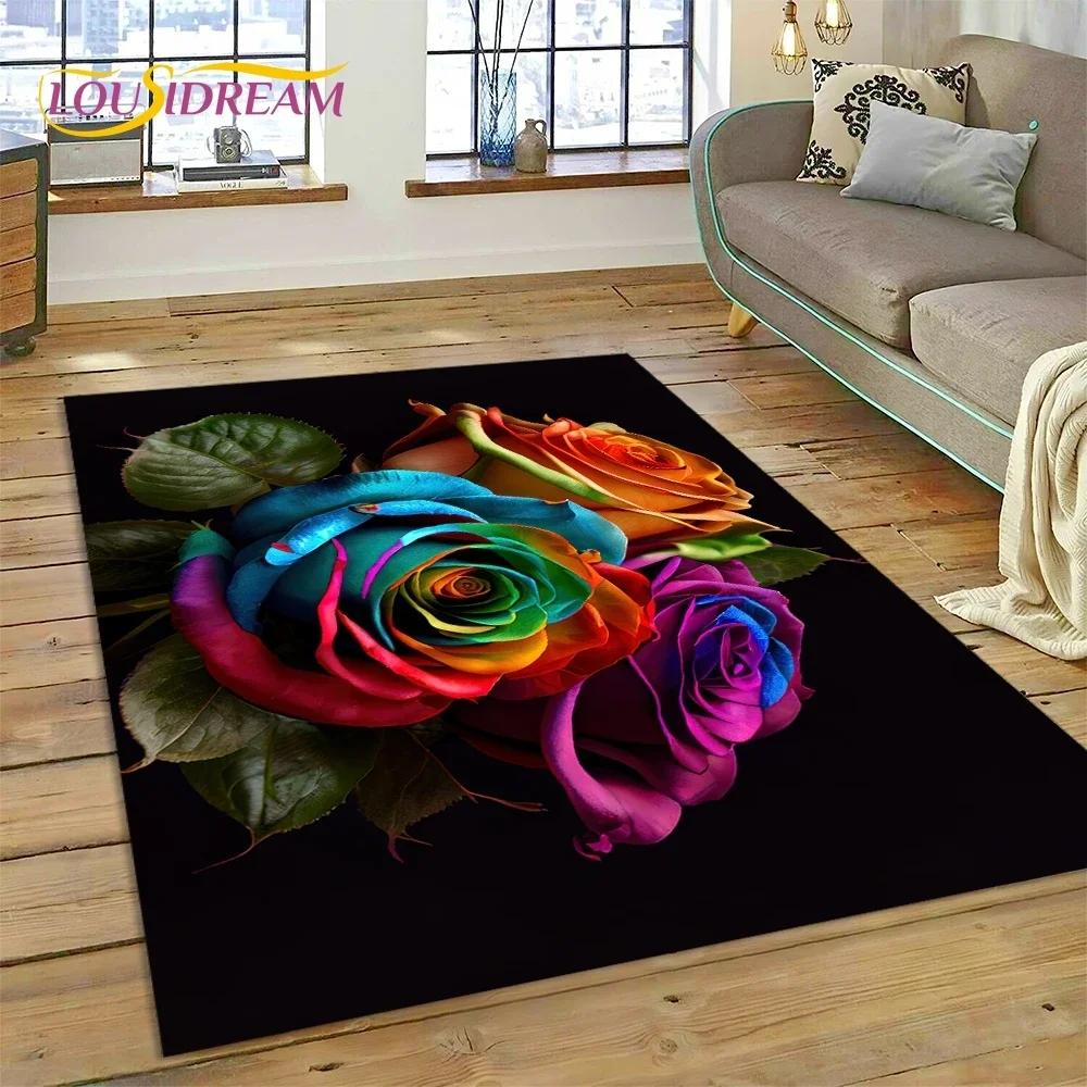 Gül Çiçekleri İskandinav Aşk Romantik Halı Kilim Yatak Odası Oturma Odası Ev Kanepe Dekorasyonu, Çocuk Oyunu Büyük Dekor Yer Paspası