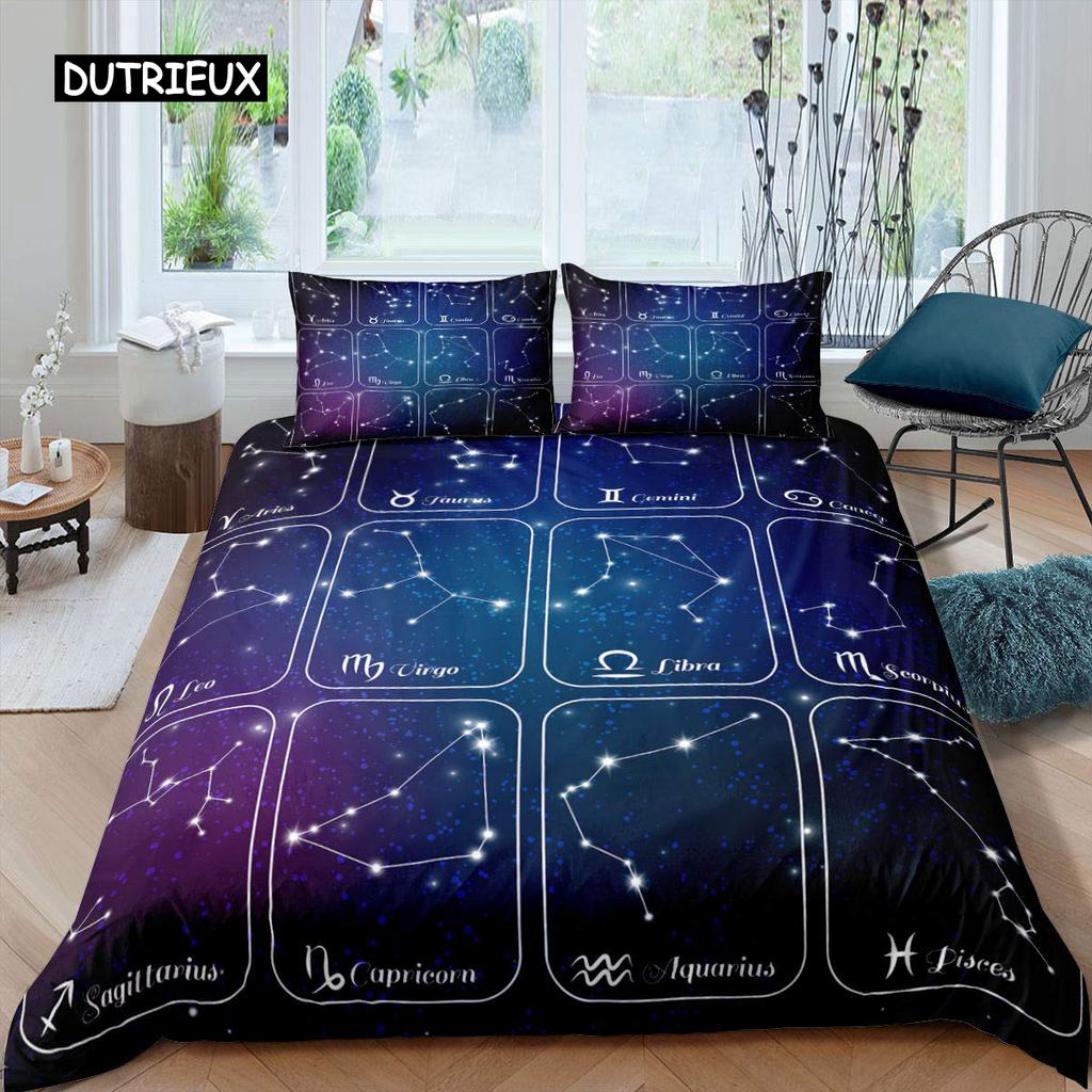 Constellation Duvet Cover Set Golden Pattern Comforter Cover Zodiac Signs Starry Sky Animal Queen Size Quilt Cover for Boy Men