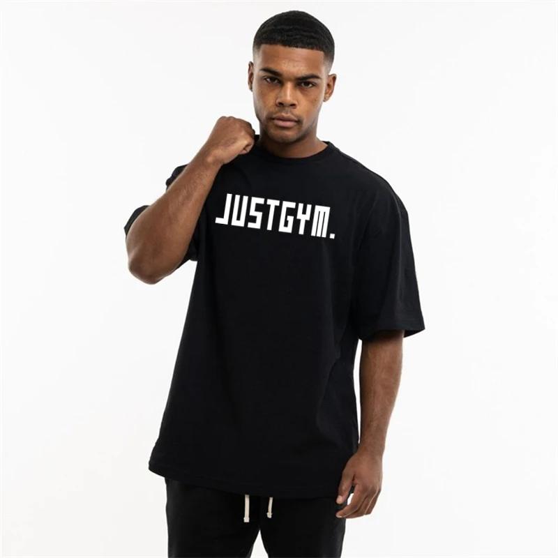 Muscleguys Men'sRunning T-shirts Cotton Round Neck Oversized T-Shirt Summer Sports Fitness Short Sleeve Gym Training Fitness Clothing