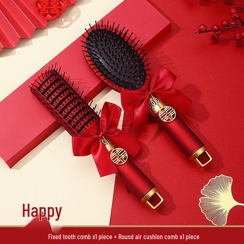 Red Wedding Comb & Cushion Set: Bridal Dowry Gift Box with Mirror