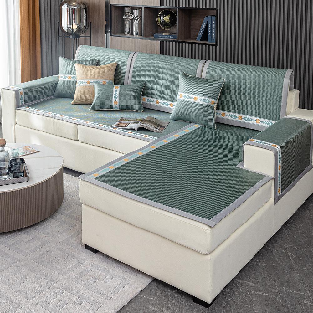 Ice Silk Living Room Sofa Cushion Summer Rattan Cover Towel Modern Washable Non-slip Mat