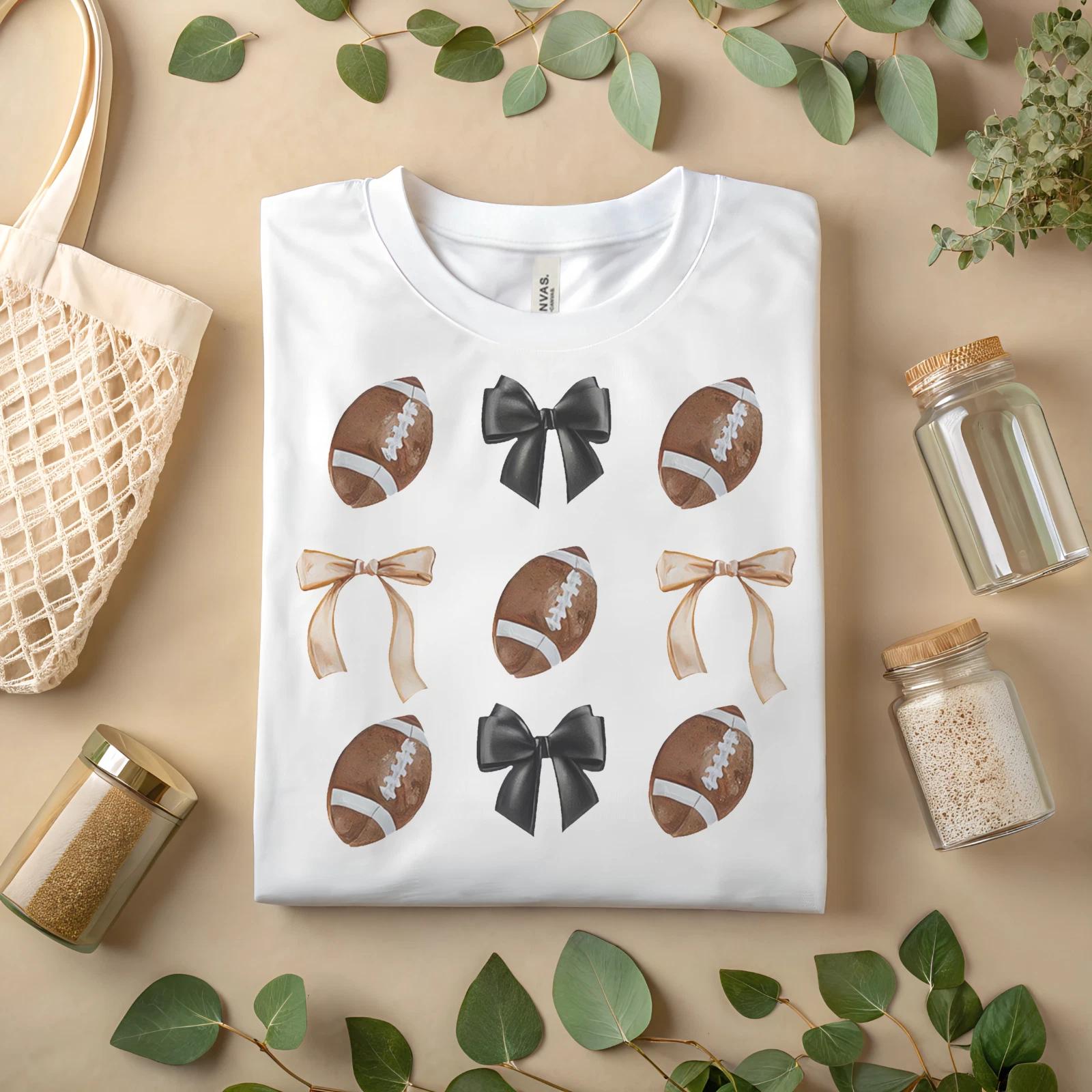 

Football Bow T-Shirt Cute Game Day Tee for Women & Sports Fans A346 S
