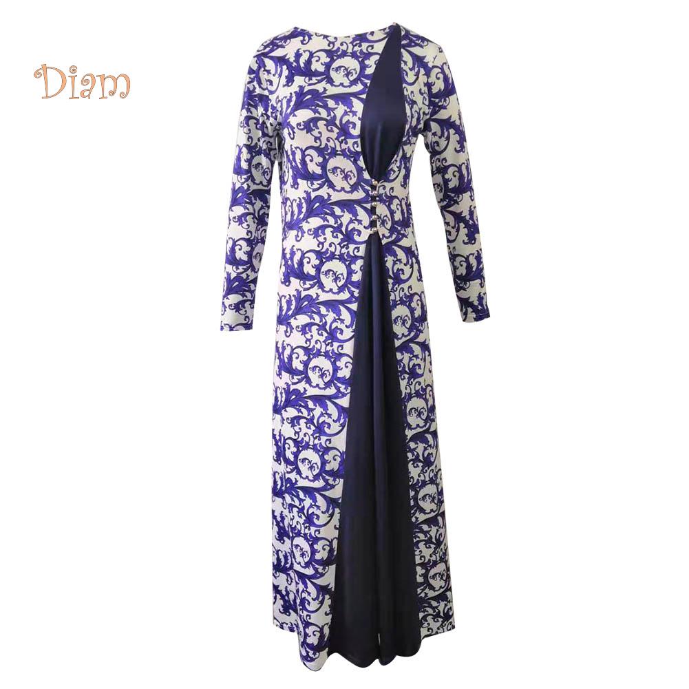 V-O-S WOMEN's WEAR Plus Size Evening Party Medieval Floral Print 3/4 Sleeve Maxi Dress Gown