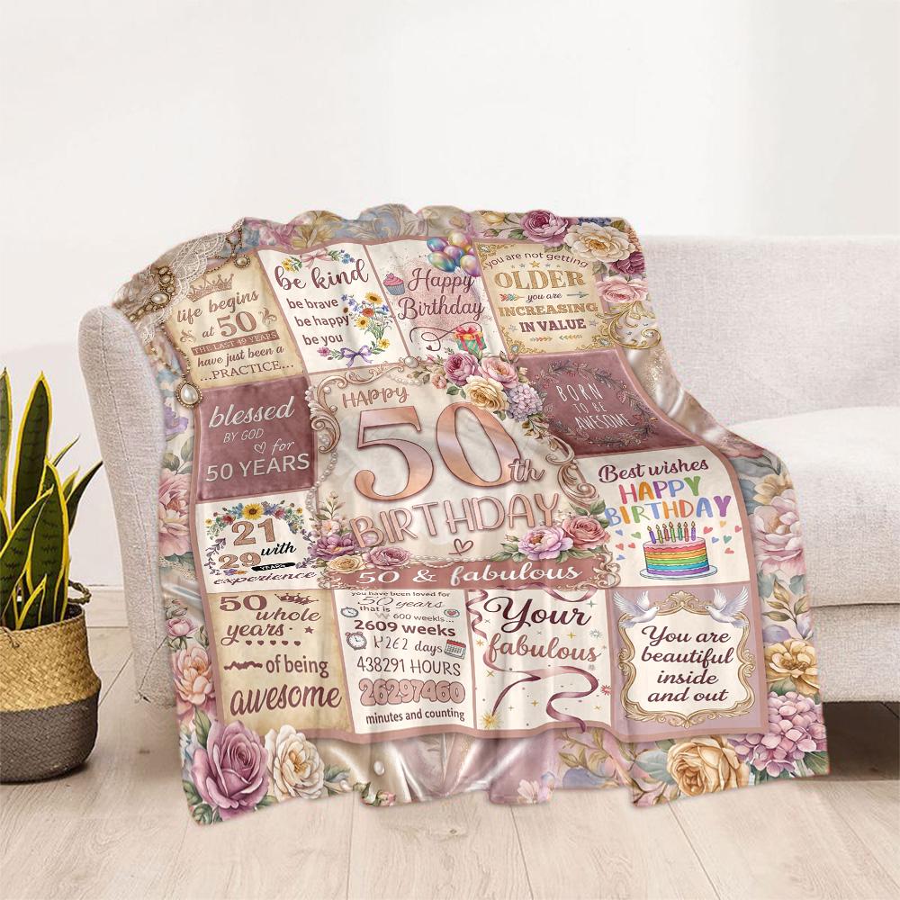 50th Birthday Celebration Flannel Blanket-Soft and Suitable for Sofas,Beds,Offices,Travel,All Seasons,Great Gift for Holidays and Birthdays.